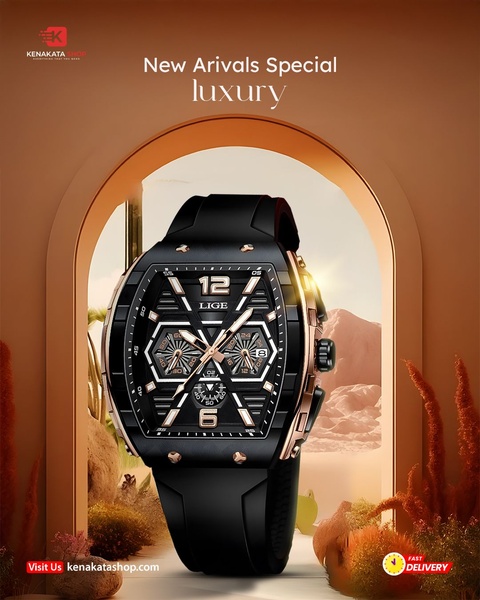 wristwatch, analog watch, sports watch, mens watch, black strap watch, chronograph watch, new arrival, editorial, luxurious, bold, brown, black, gold
